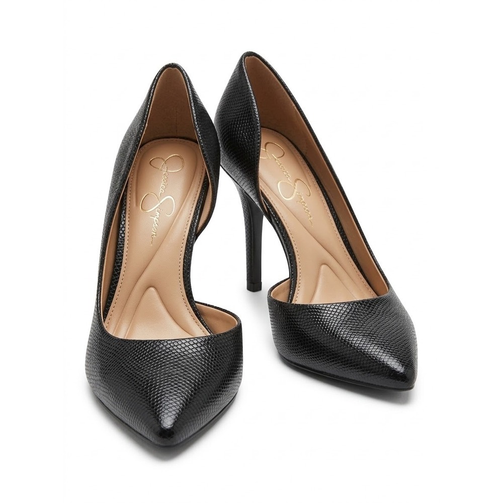Jessica Simpson Pumps Women 9 Black Snakeskin Embossed D'Orsay Stiletto Heel